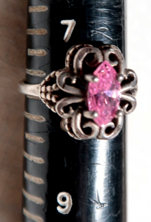 VINTAGE STUNNING STERLING SILVER ROSE PINK CZ RING ~ SIGNED: UT 925 ~ SIZE 7.75