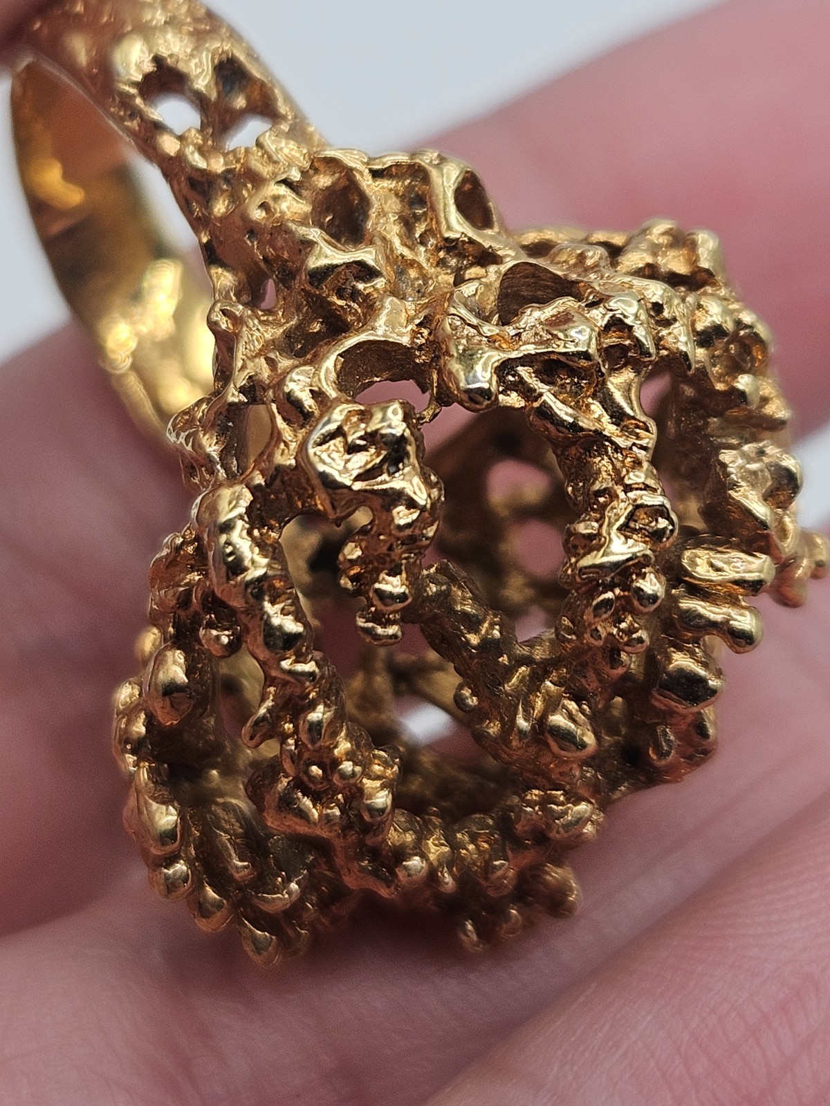 Vintage Modernist Brutalist Gold Tone Finish Over Brass Chunky Ring Size 6