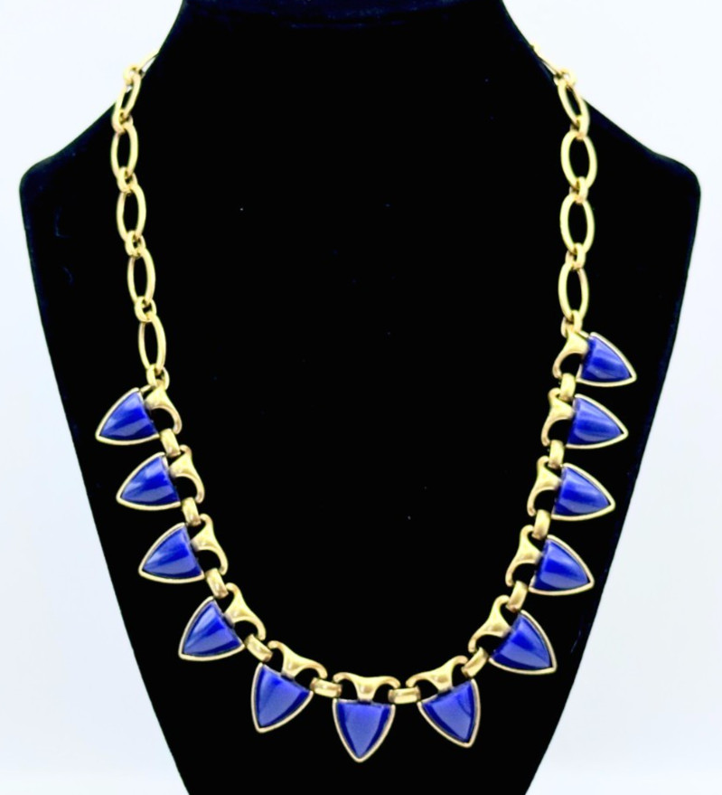 Signed Stella & Dot Gold Tone & Royal Blue Acrylic Stones Necklace Vintage