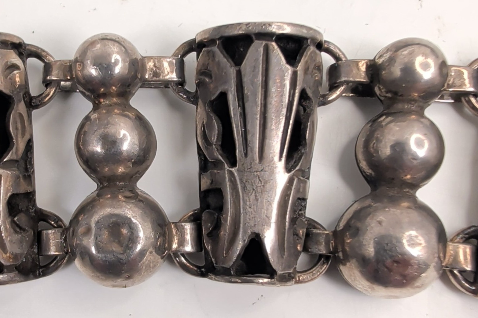 Vintage Taxco Mexico 925 Sterling Silver Modernist Bead Panel Bracelet 40g