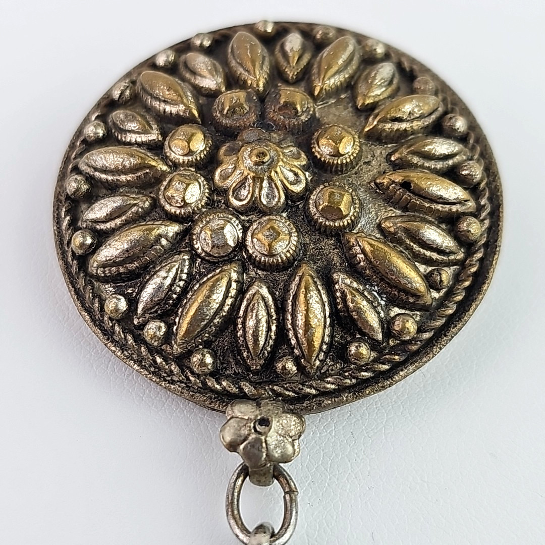 Vintage Ethnic Style Dangle Brooch Silver Tone Glass Cabochon 1930s to 1950s