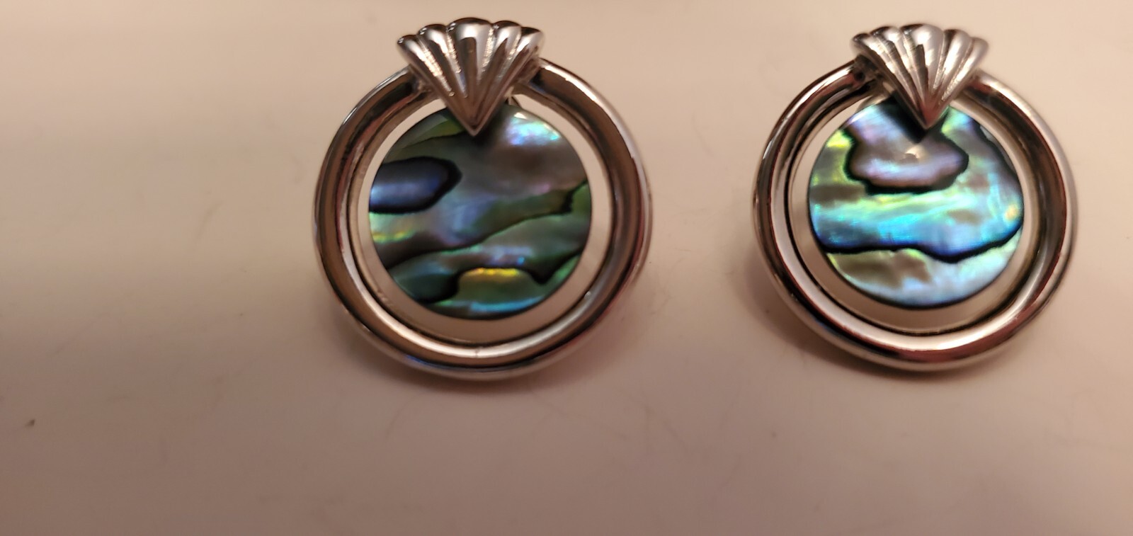 VTG Paua Abalone Silvertone Earrings E 1