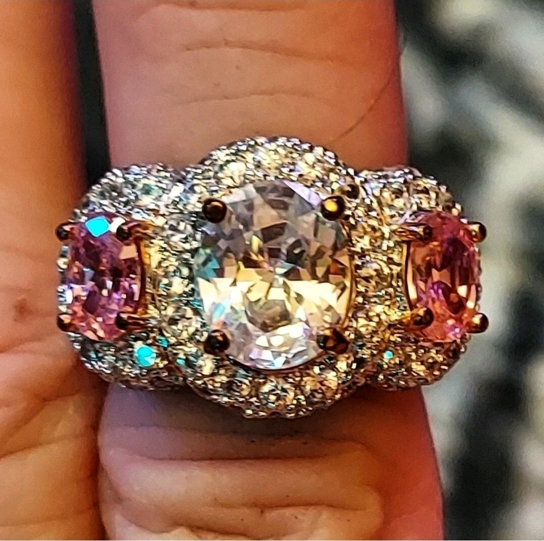 Asscher Cut Pink Sapphire CZ Size 6 Wedding Ring Jewellery 14K Gold Over Silver