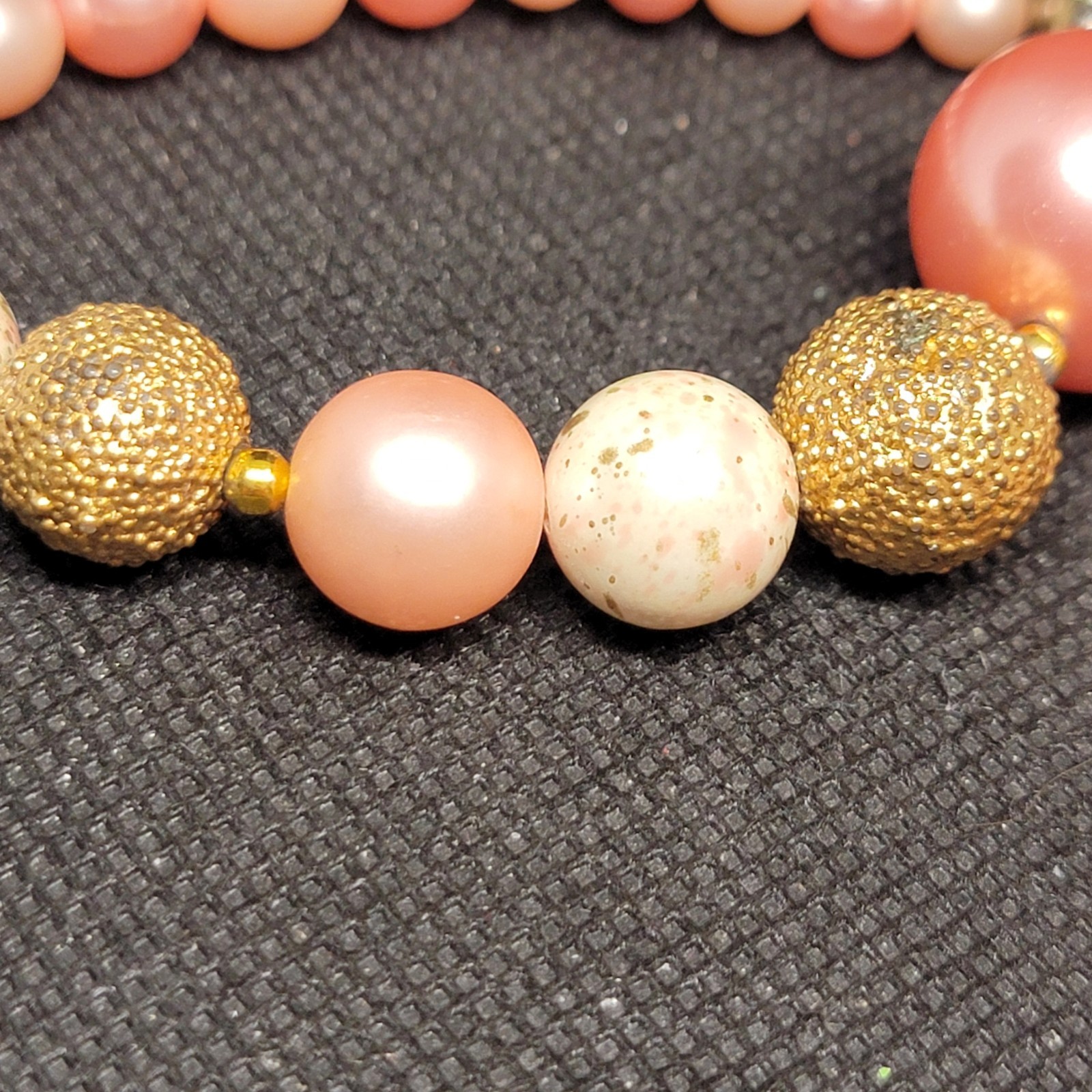 Vintage Pink Multi Strand Beaded Necklace Earrings Set Gold Tone READ