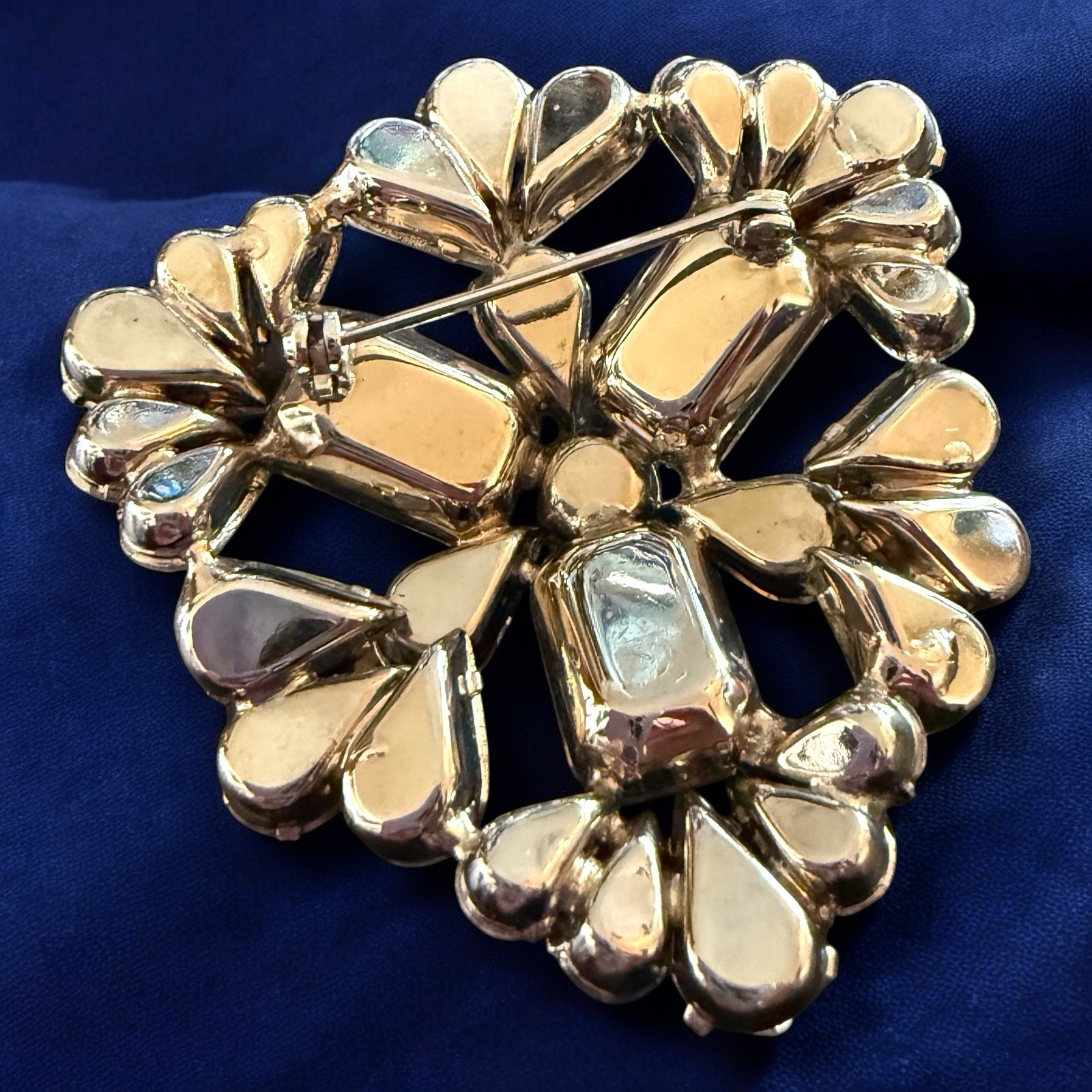 Extra Large Rhinestone Brooch Pin Mid Century Floral Spray Clear Rhodium Plated