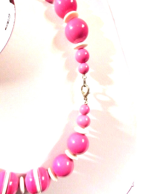 Plastic Pink White Segmented Necklace ‘Ball’ Vintage MCM