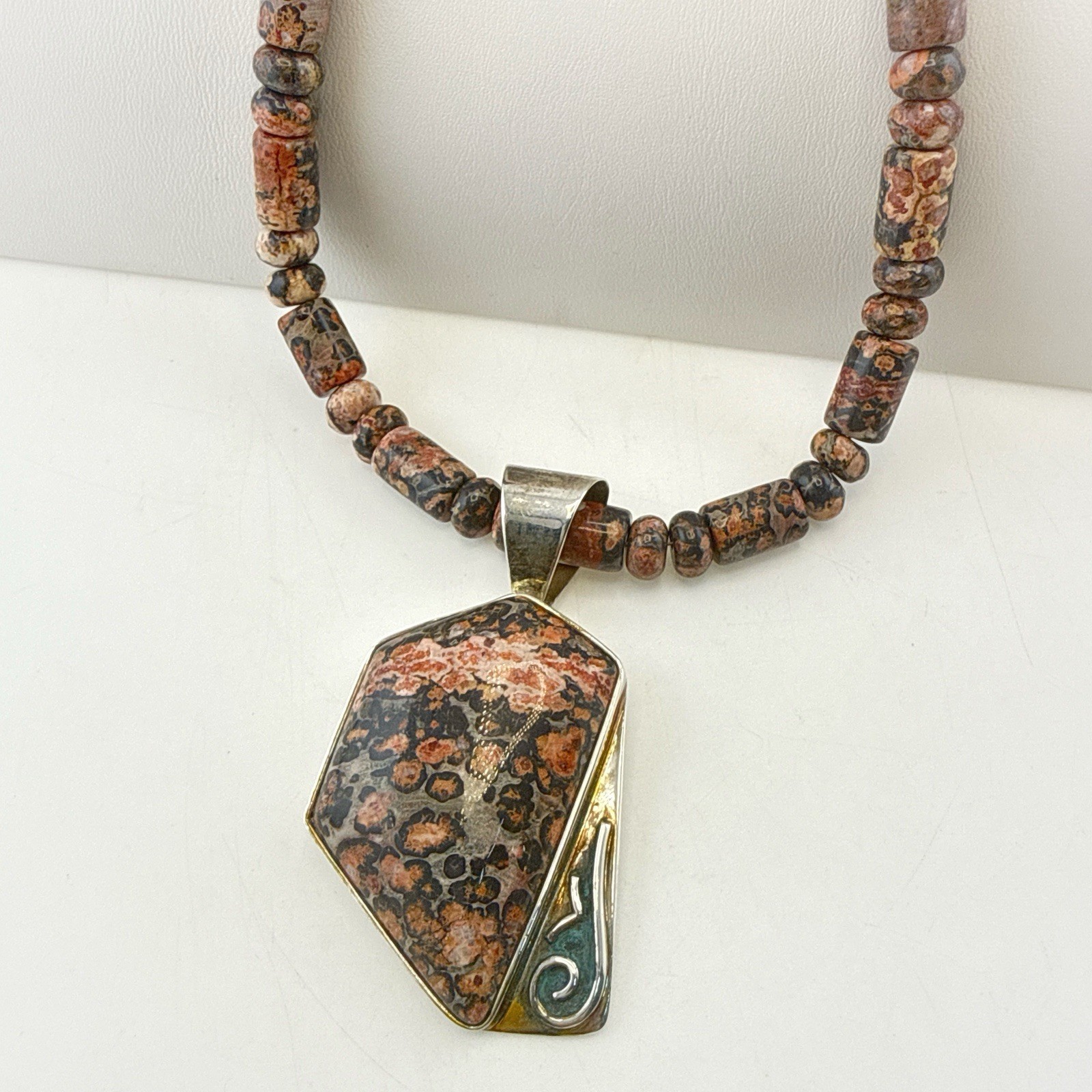 Jay King Necklace Leopard Skin Jasper Pendant Sterling Silver 925 Modernist Set