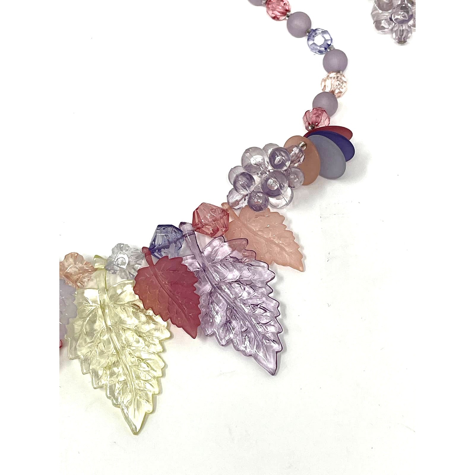1980s Vintage Acrylic Crystal Colorful Leaf & Fruit Necklace & Earrings Suite