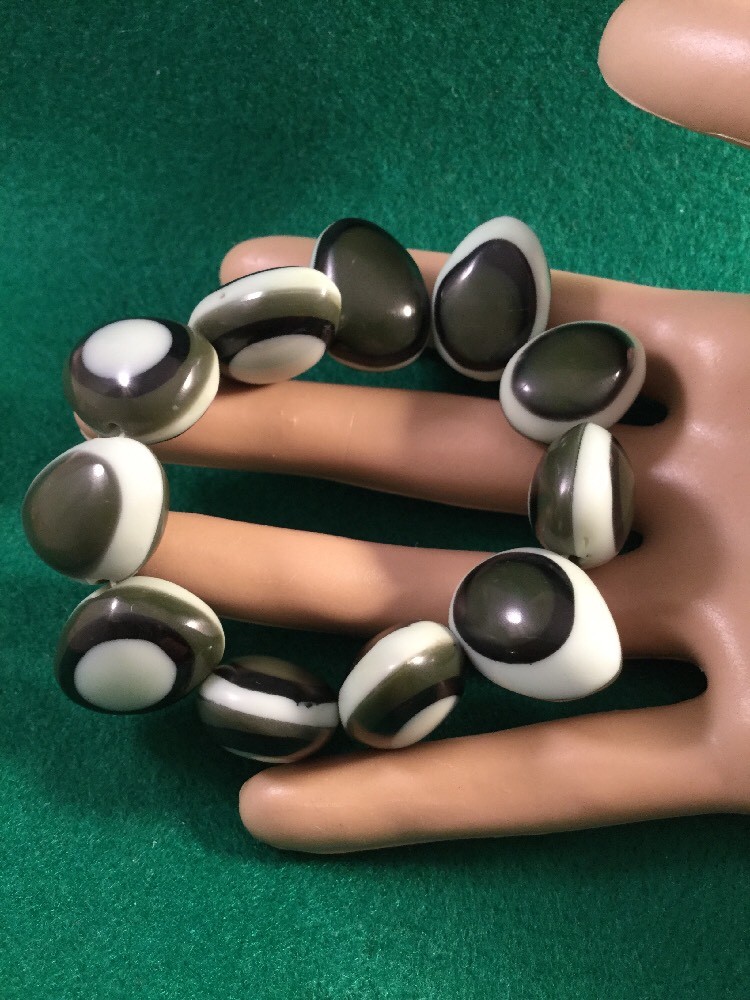Retro Eames Mod Vintage Olive Green Lozenge Stretch Dress Bracelet Swing Party