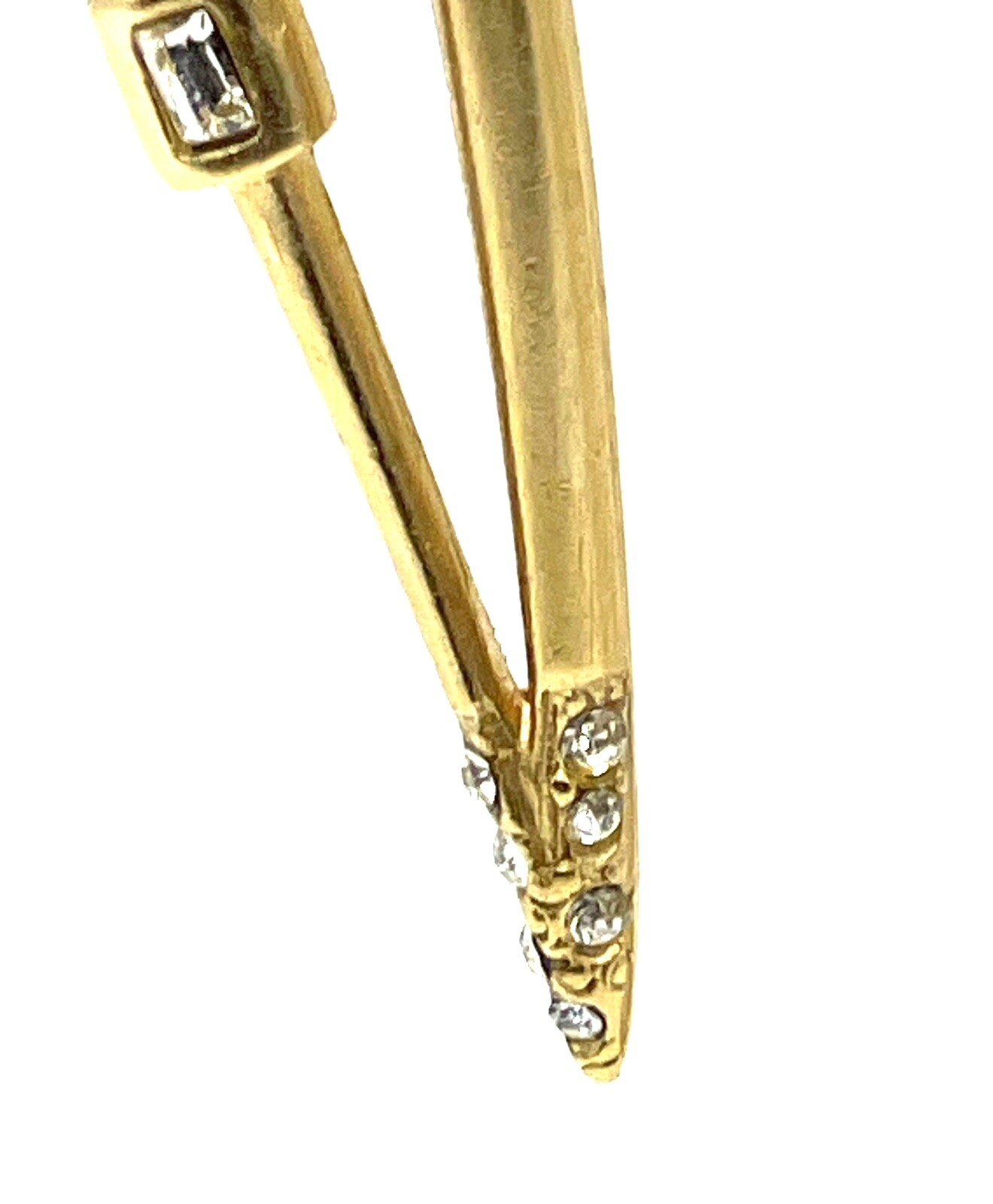 Vintage Jackie Collins Brushed Gold Rhinestone Geometric Drop Dangle Earrings 2”