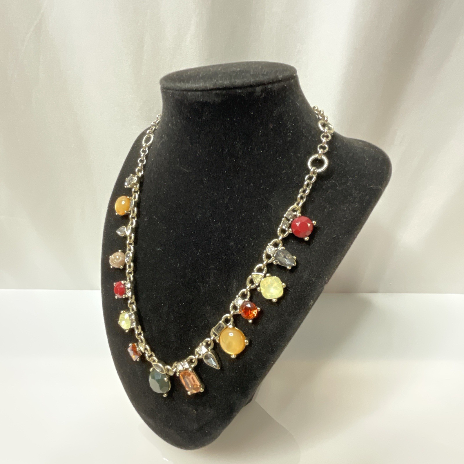 LOFT Multicolor Glass Rhinestone Necklace Silver Tone Adjustable 17” – 19”