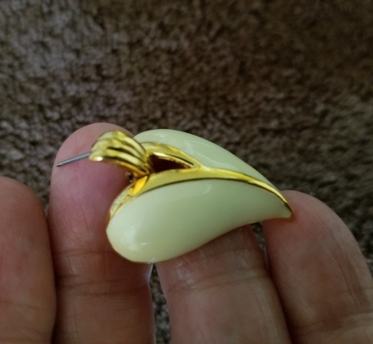 Vintage Ivory and Gold Enamel Retro Stud Earrings Signed JS