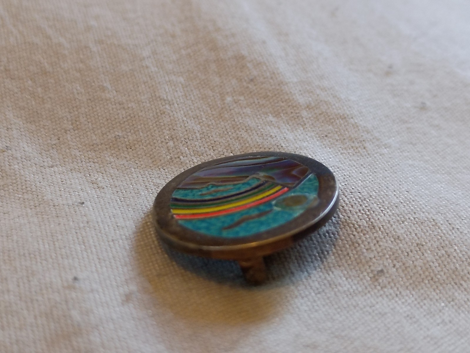 Vintage Abalone, Turquoise Chip Inlay, and Enamel Rainbow Pendant.