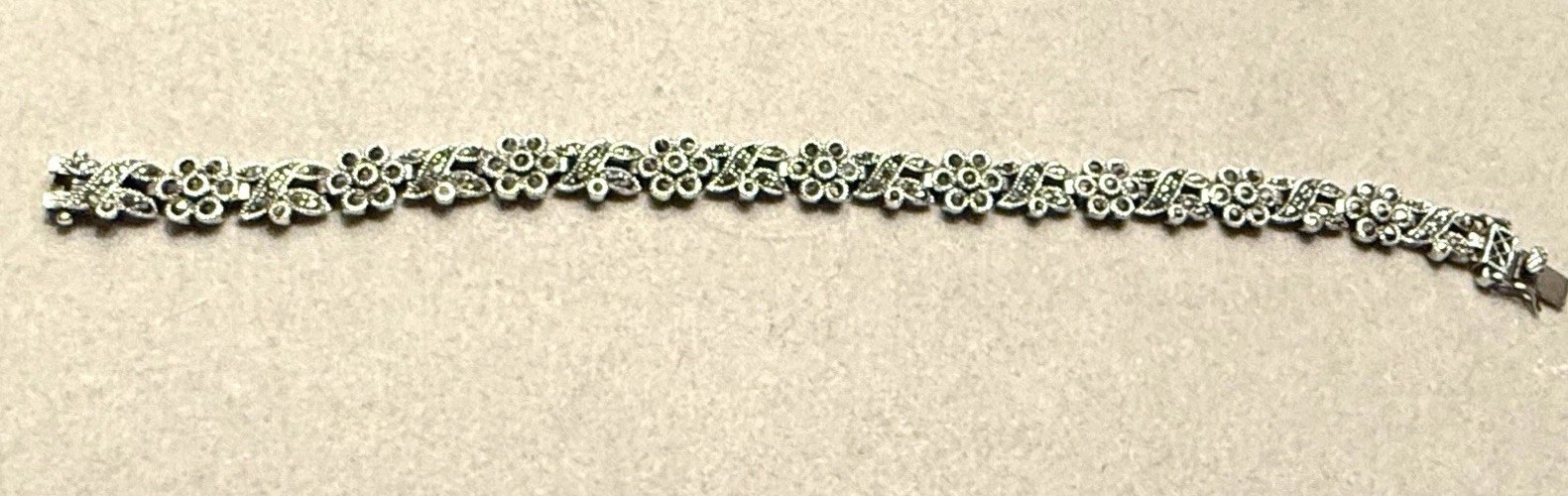Vintage Signed DBJ 925 Sterling Silver Marcasite Floral Link Bracelet 17.4g QVC