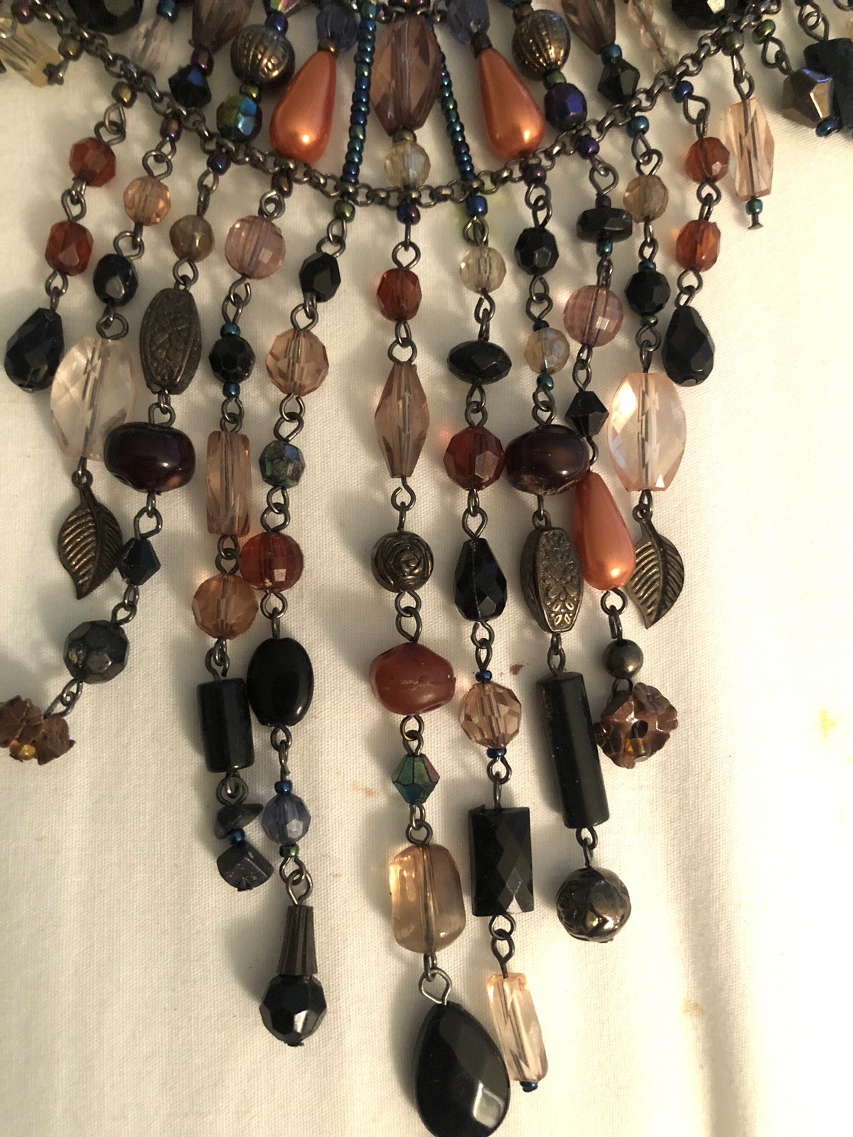 Vintage Victorian Multi-Strand Bib Style Colorful Bead Necklace Revival