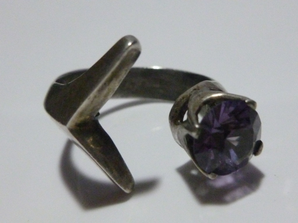 UNIQUE MODERN STERLING SILVER PURPLE BLUE STONE WOMENS HANDMADE RING BAND 7.5