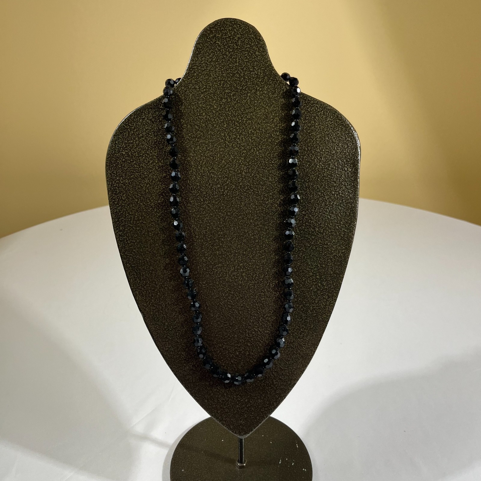 Vintage Black Faceted Glass Beaded Necklace Choker Whimsygoth Goth 24 Inch