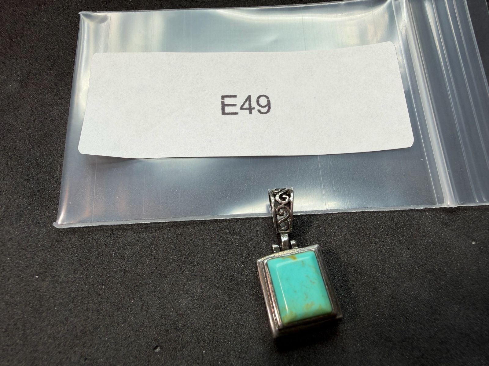 3.11g Vintage Sterling Silver 925 Square Turquoise Tone Pendant Ornate Bail M