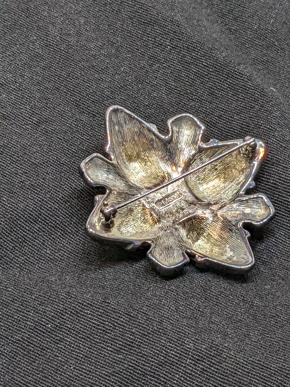 Vintage Monet Gothic Revival Brooch Ornate Silver Tone Pin Black Faux Onyx 70s