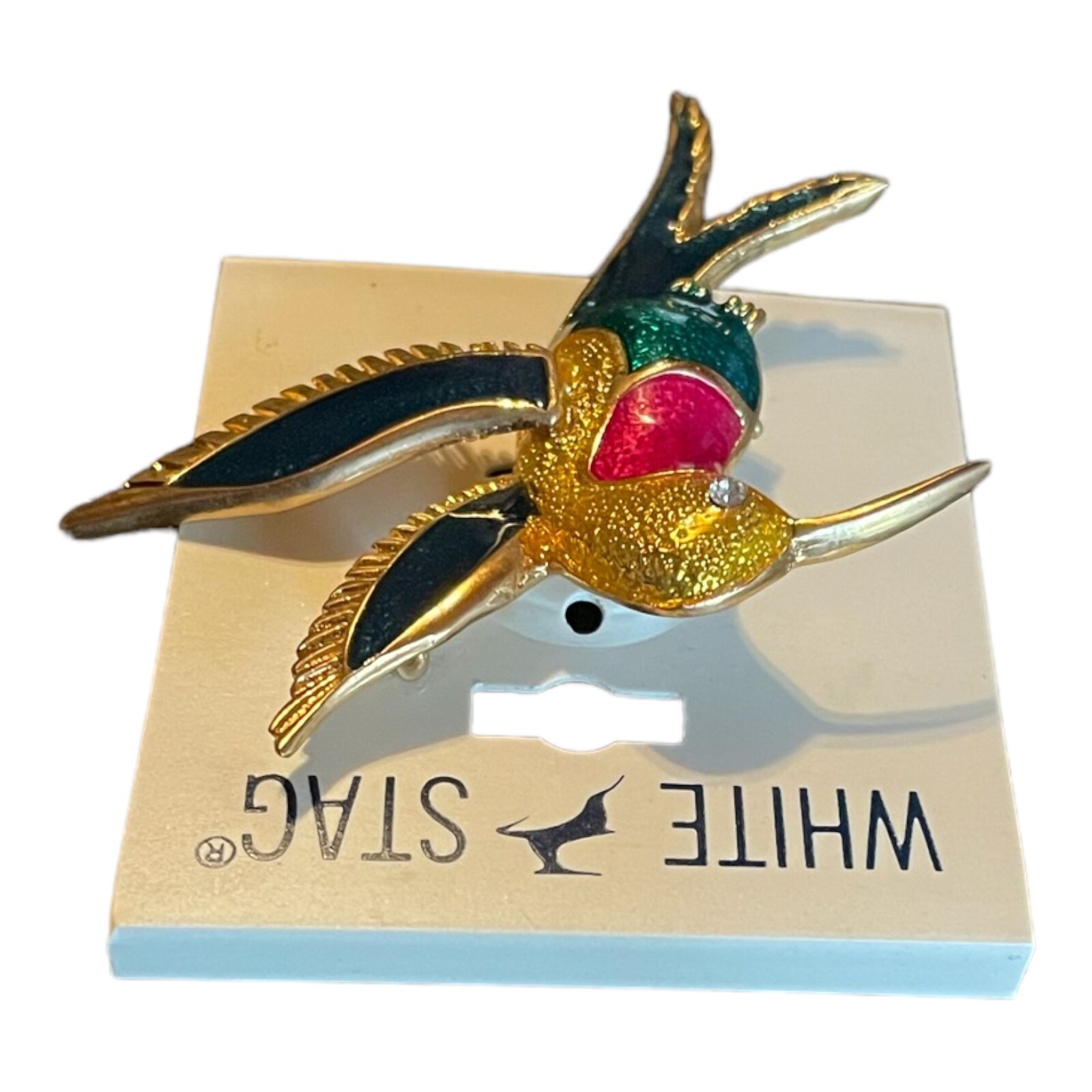 VTG Women’s White Stag Multi Color Enamel Hummingbird Broach Pin Fashion Jewelry