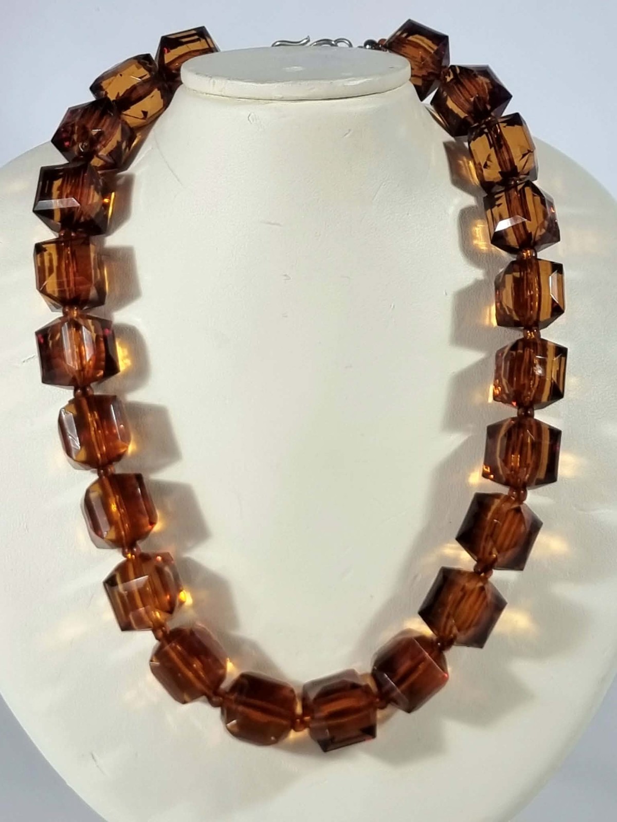 Vintage Amber Lucite Bead Necklace Sterling Silver 45cm Faceted