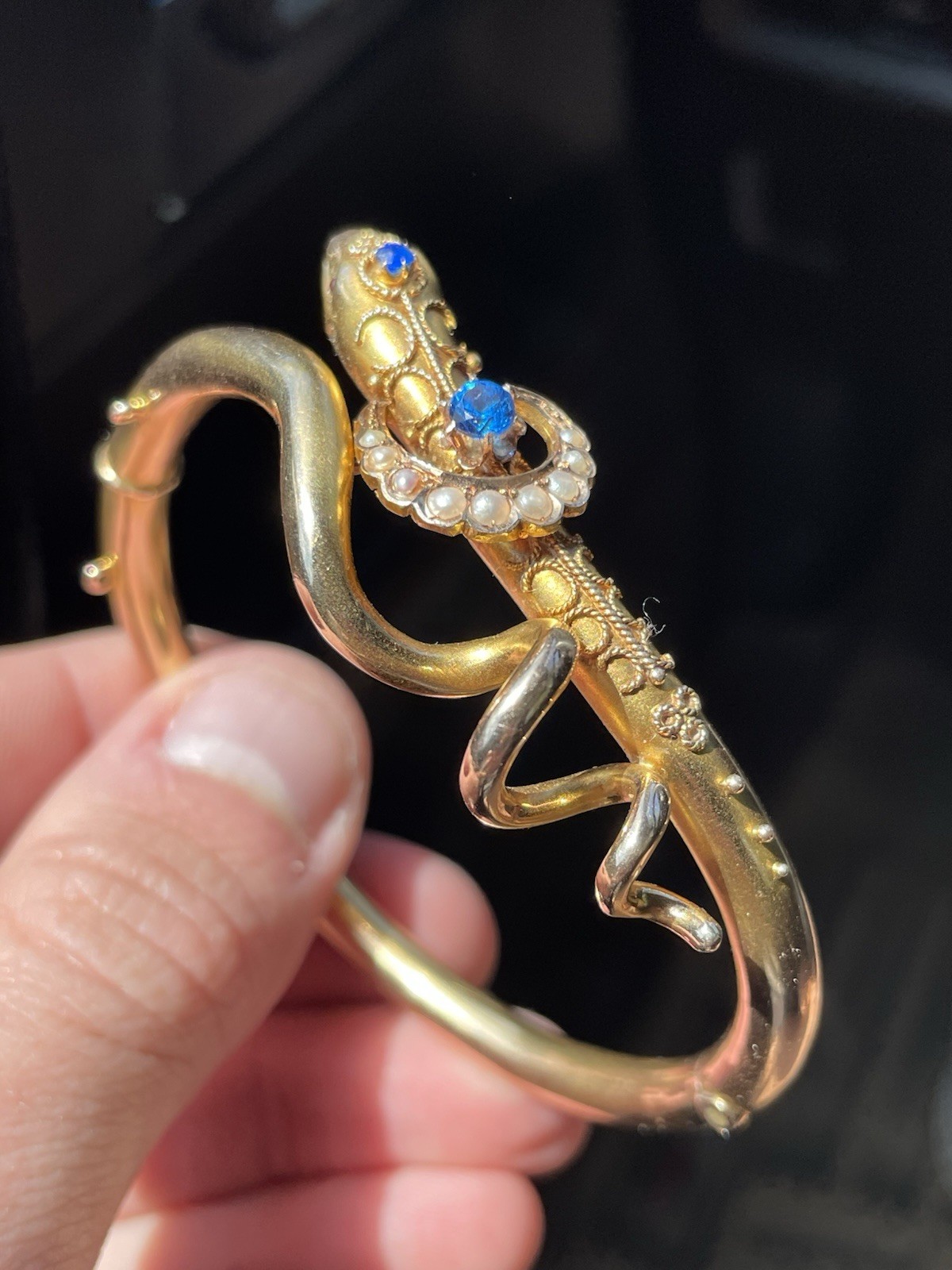 ANTIQUE VICTORIAN ESTRUSCAN SOLID GOLD SNAKE BANGLE BRACELET! 17GR!