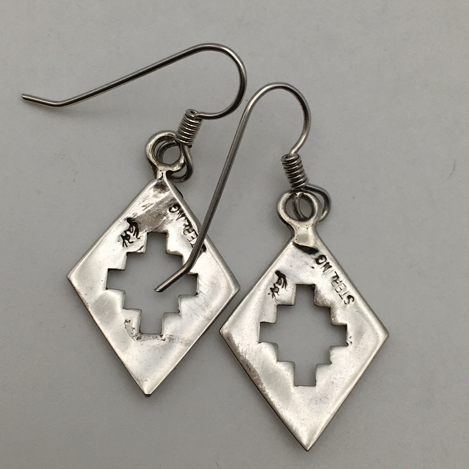 Vintage 925 Sterling Silver Signed Southwestern Hook Dangle Earrings 3.7g #14