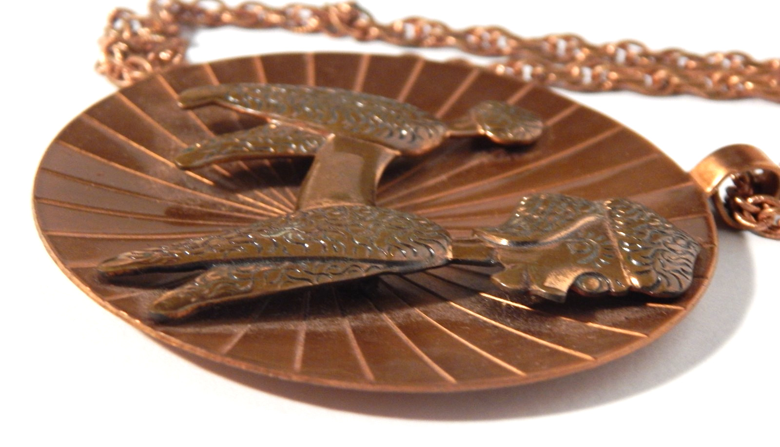 Vintage 1950’s Bell Trading Post Large Copper Poodle Pendant on 30″ Rope Chain