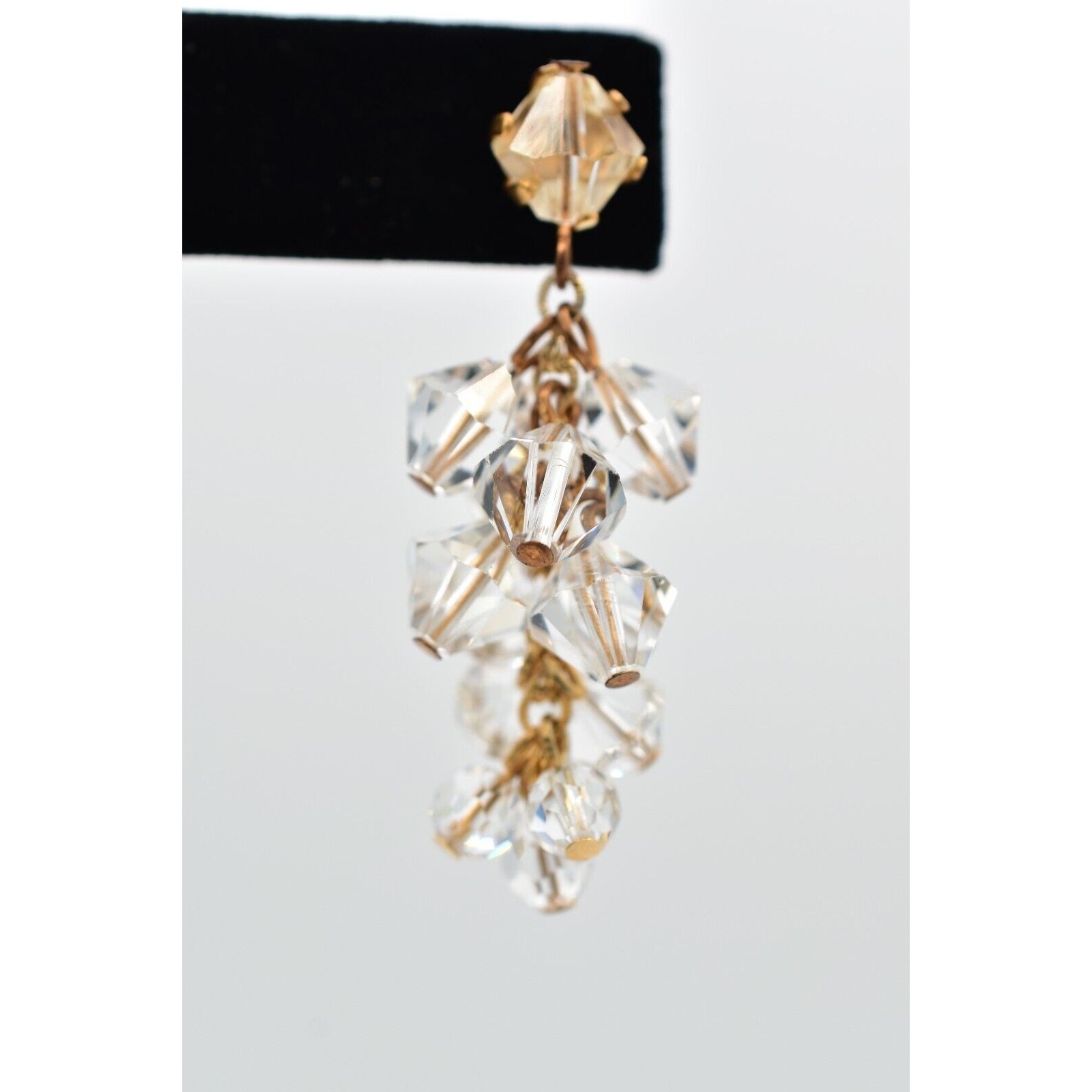 Vintage Clear Austrian Crystal Earrings Dangle Cluster Chain Drop Glam 1950s A24