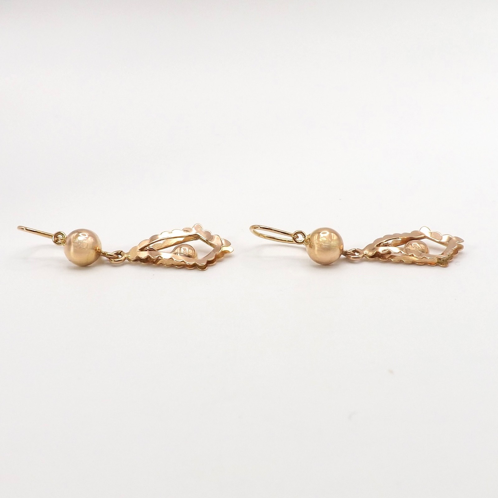Art Deco 18k Rose Gold Dangle Front Closure Earrings Cherries Italy 750