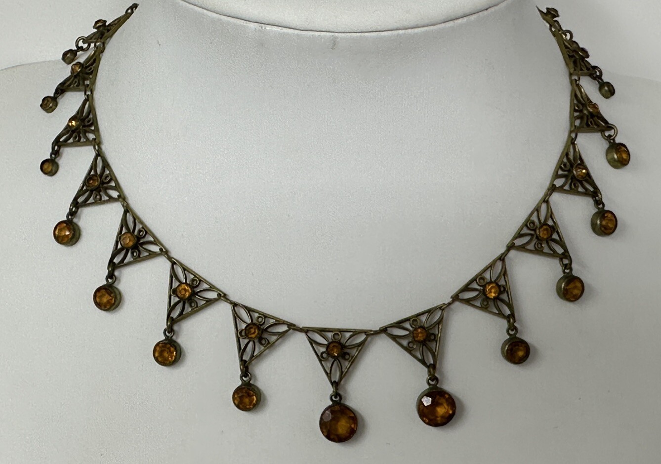 ESTATE VINTAGE ART DECO CZECH GLASS AMBER COLLAR FESTOON DROP NECKLACE