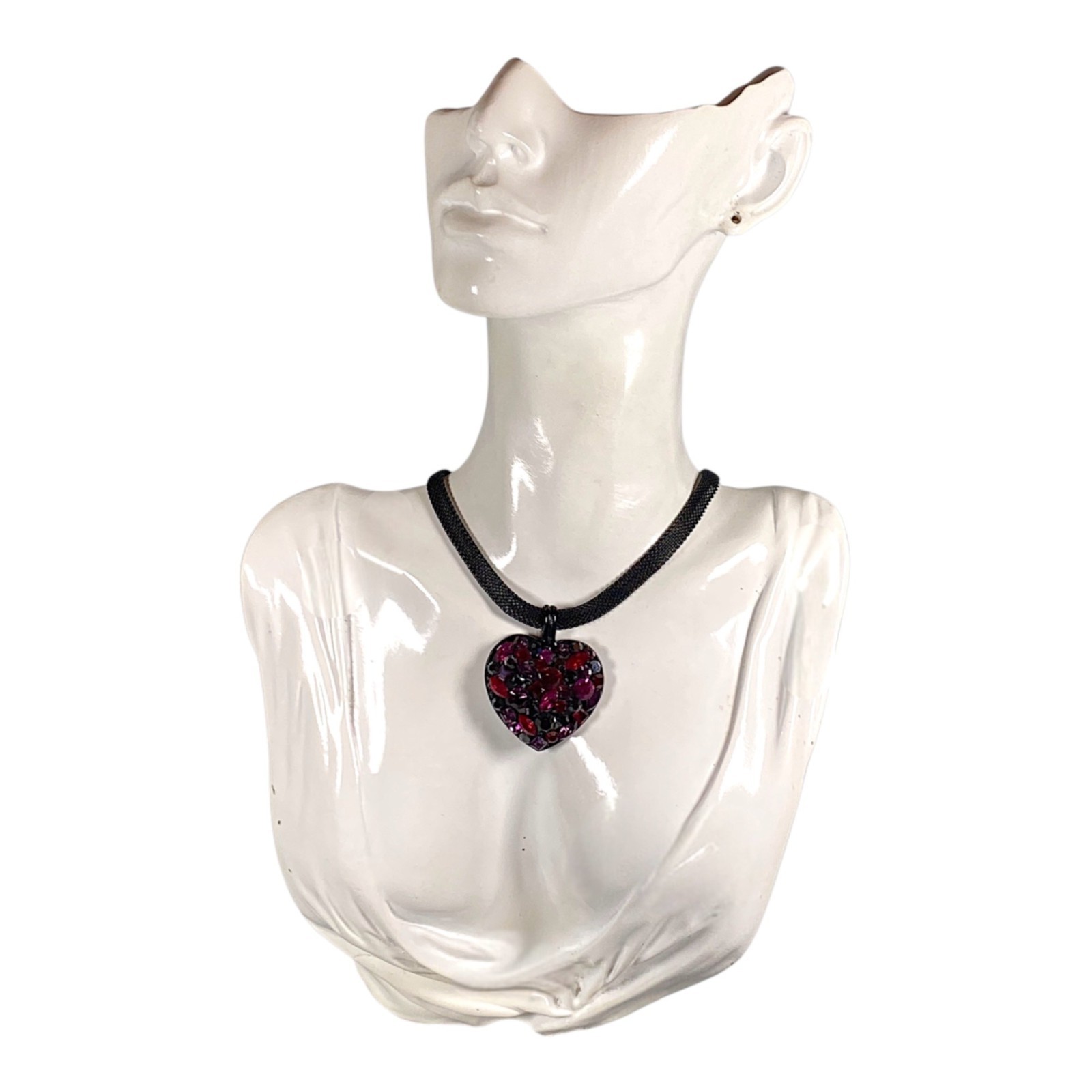 Goth Choker Necklace 15” Black Mesh Chain Heart Pendant Charm Witch Punk Y2K VTG