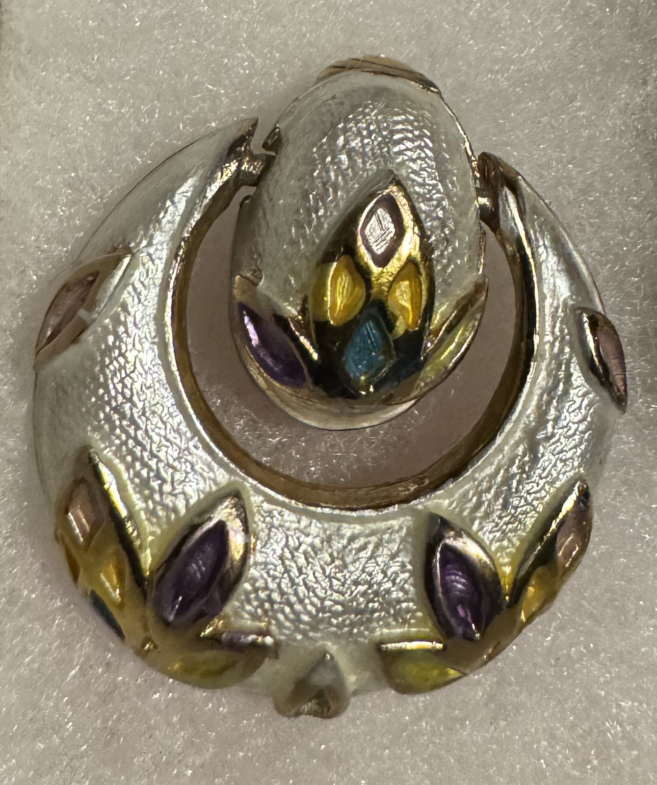 Rare Vintage Signed Hobé Enamel Brooch & Earrings Set w/ Chain Fringe