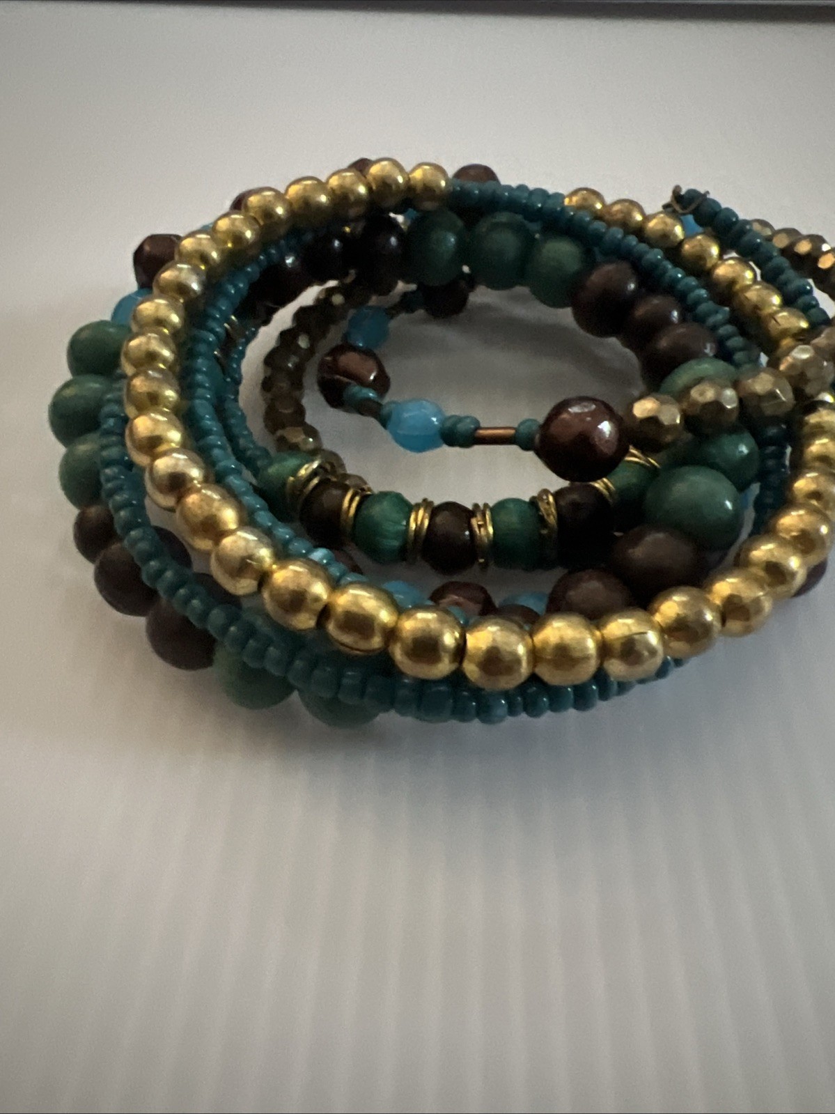 Wrap Stretch Bracelet Beaded 9 Rows Turquoise Blues Multicolor
