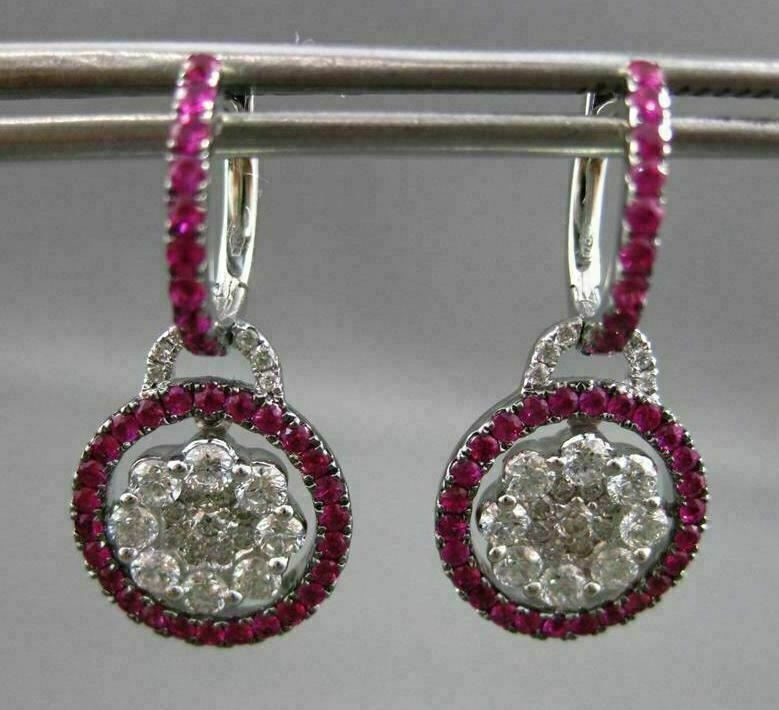 ANTIQUE 1.53CT PINK SAPPHIRE & DIAMOND 18KT WHITE GOLD FLOWER HANGING EARRINGS
