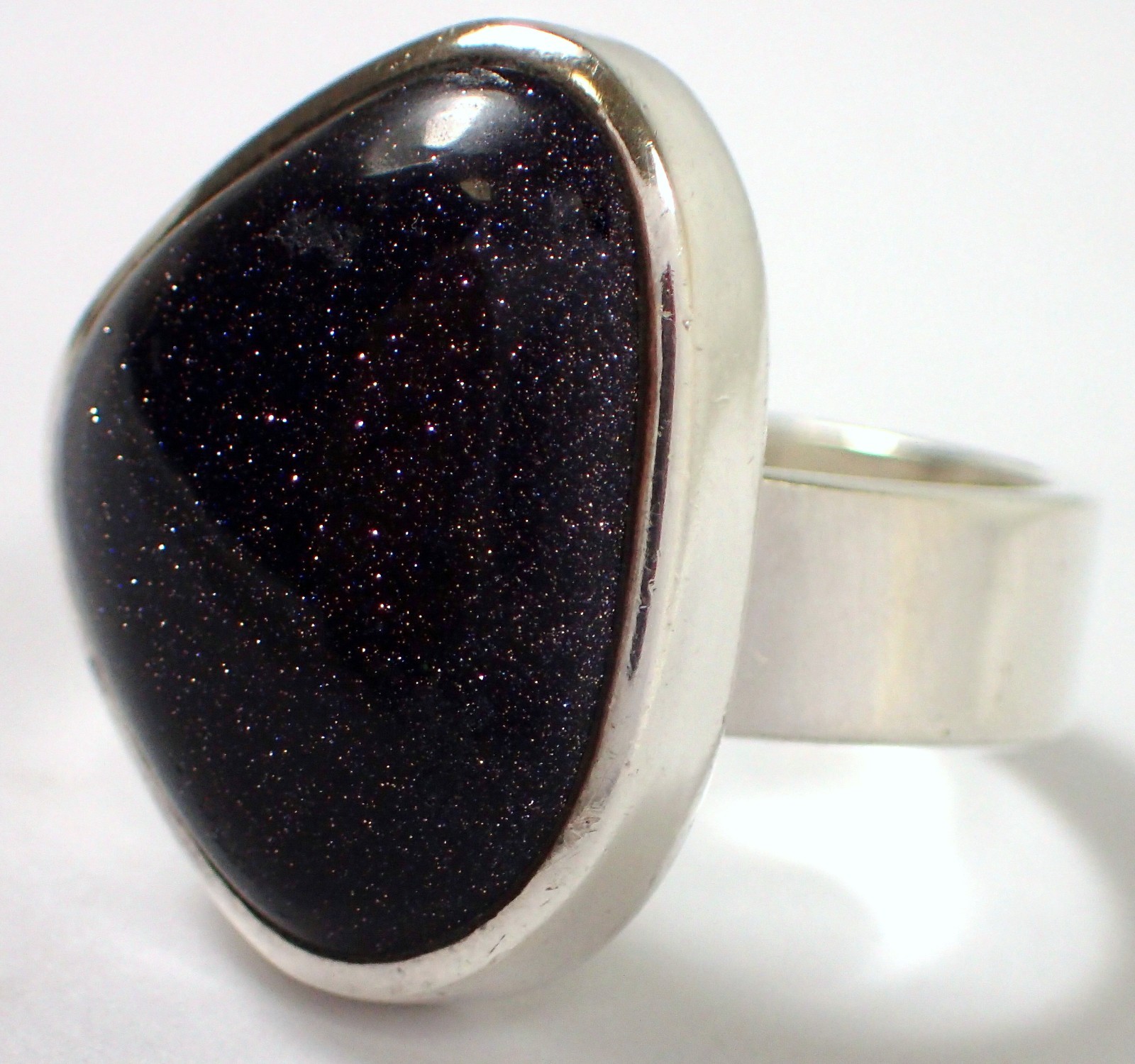 Vtg Sajen SJ Sterling Galaxy Midnight Goldstone Sandstone Modernist Ring Sz 7