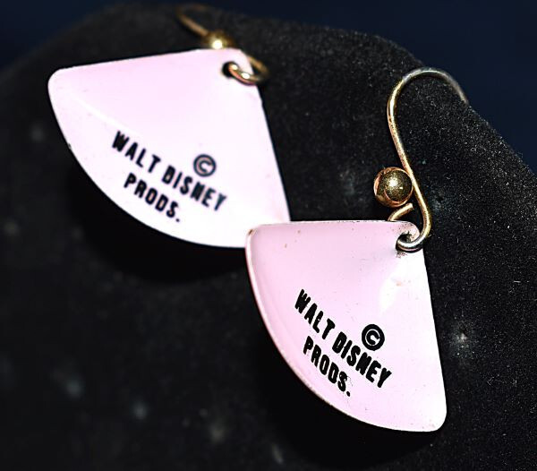Rare Vintage Walt Disney Prods. Micky Mouse Pink Triangular Wire Dangle Earrings