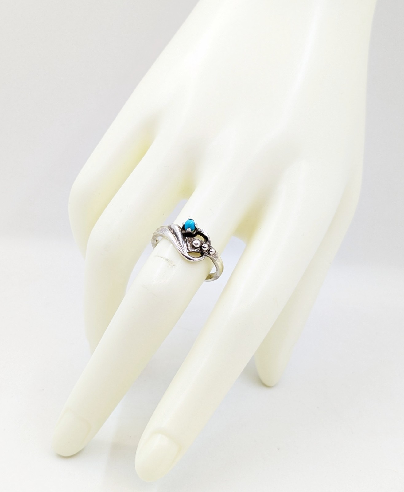 Vintage Soviet RING Silver⭐925 mark USSR with Turquoise-size: 8.5US (18.5mm) #19
