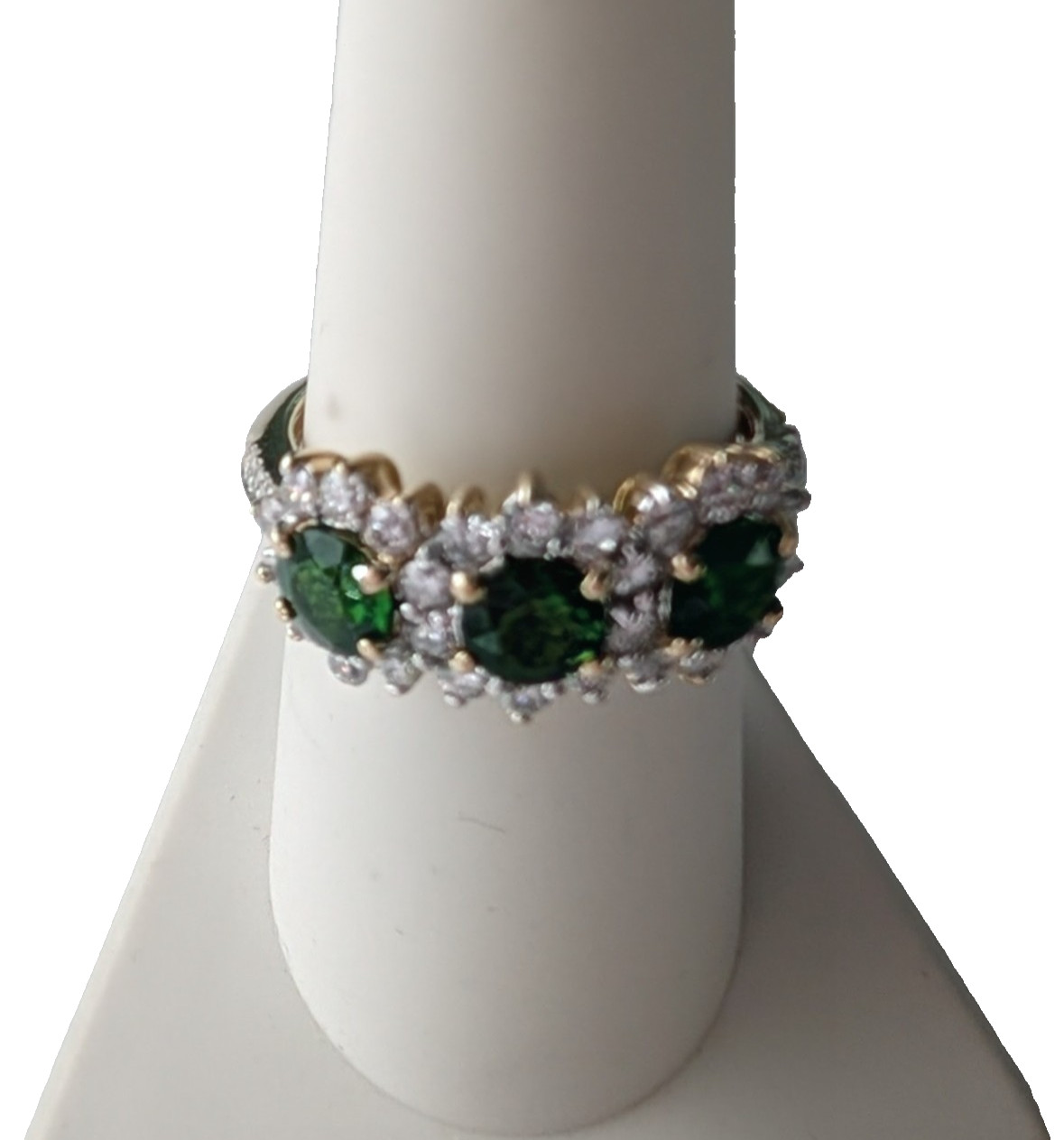 Diamond and Green Tourmaline 3 Stone Right Hand Ring 14K 2.5 Carats – Size 7-1/2