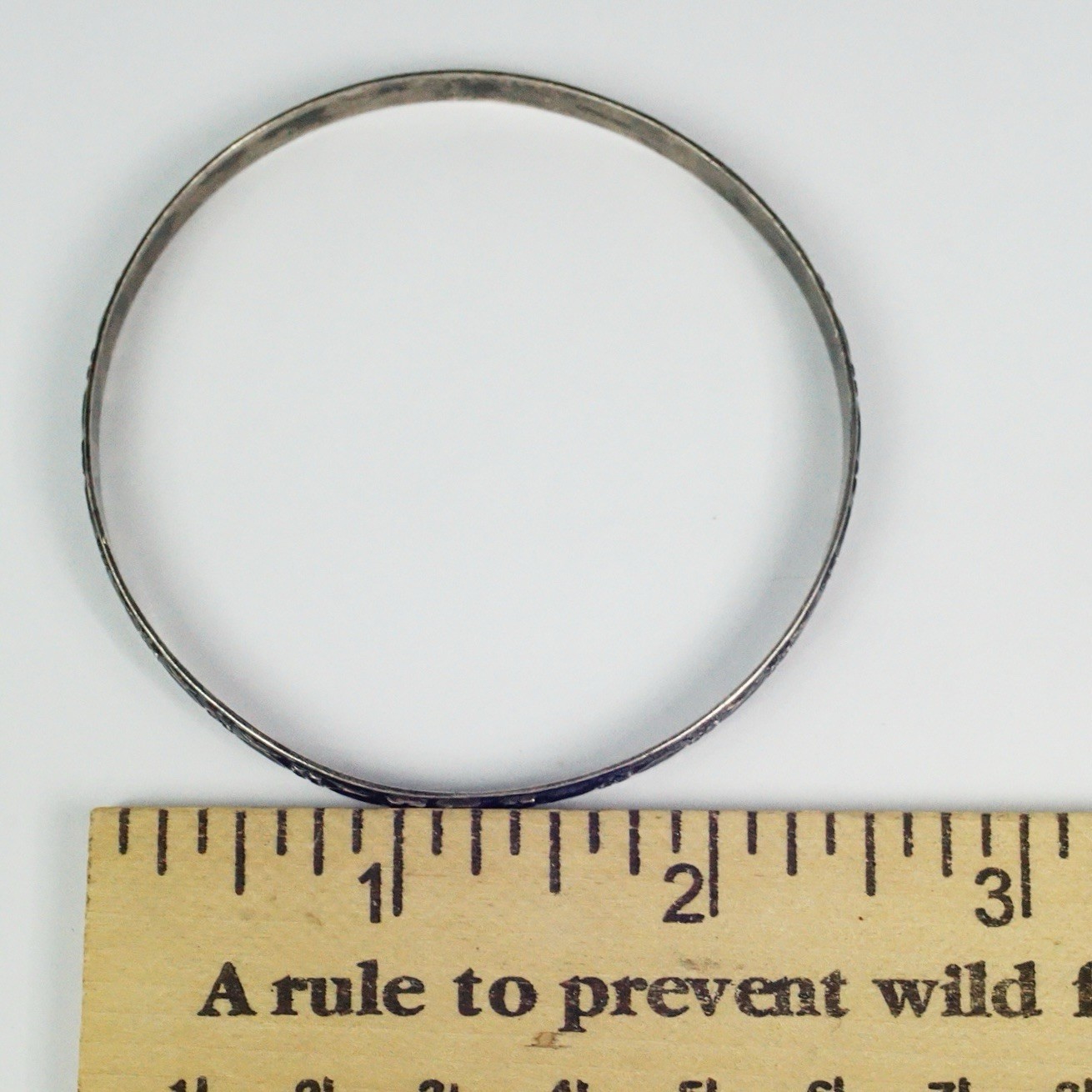 Vintage Sterling Silver 5.3 mm Floral Geometric Bangle Bracelet 7.75” 8.33 g