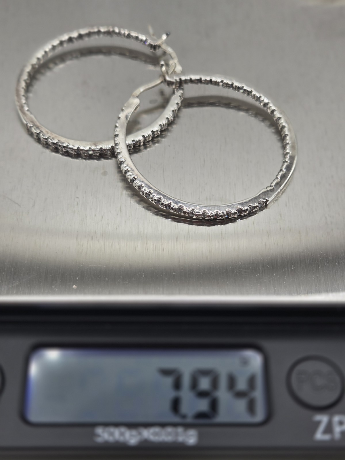 QVC Diamonique Pave Inside-Out Hoop Earrings Pierced 1.5″ 2mm wide Anti-Tarnish