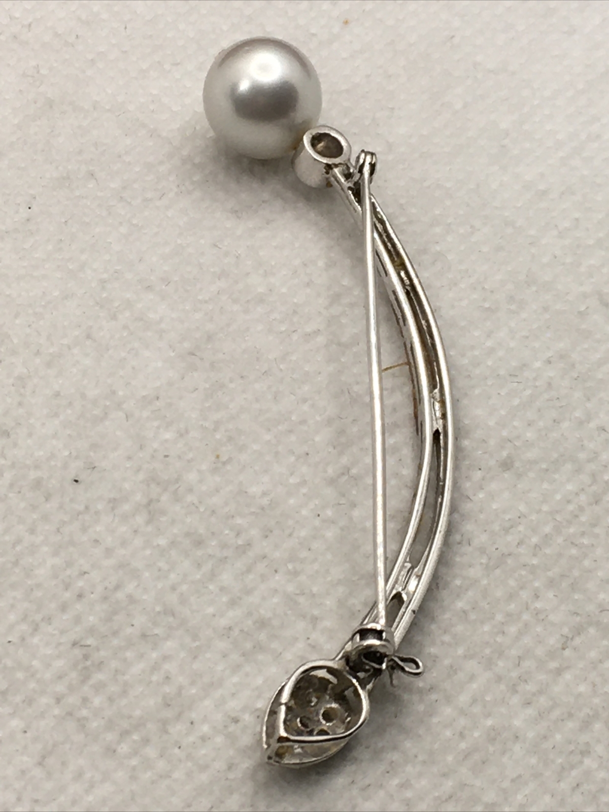 VINTAGE 18K White Gold South Sea Pearl & 0.35CTW Diamond Handmade Pin Brooch 6gr