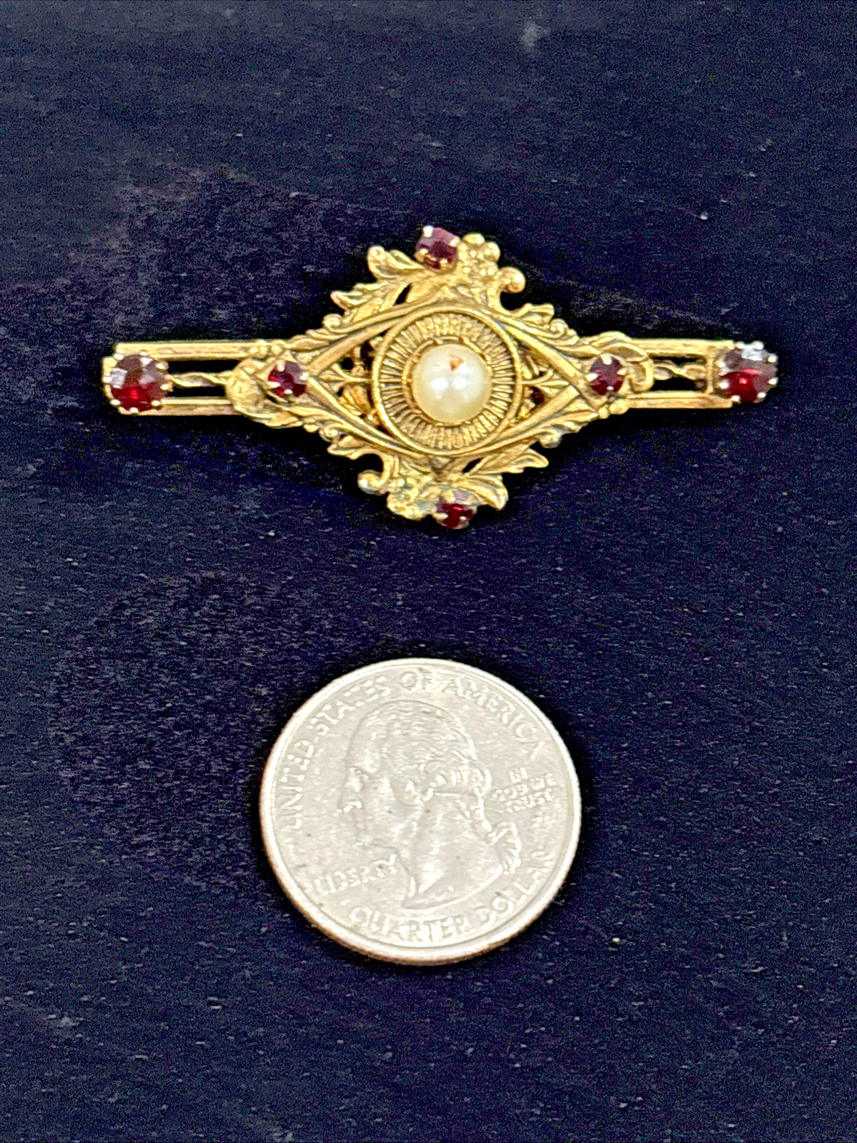 Original By Robert Pin Brooch w/ Faux Pearls Faux Garnet / Ruby Prong Set 2″