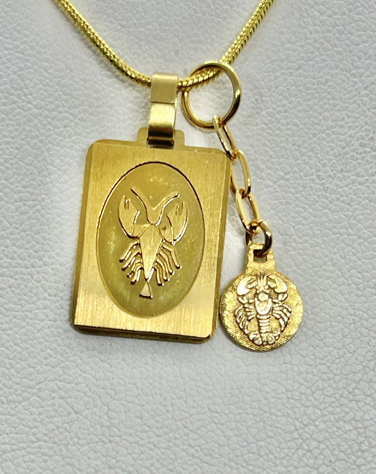 Vintage Mid Century Gold Plated Cancer the Crab Zodiac Sign Goldtone Pendant 18”