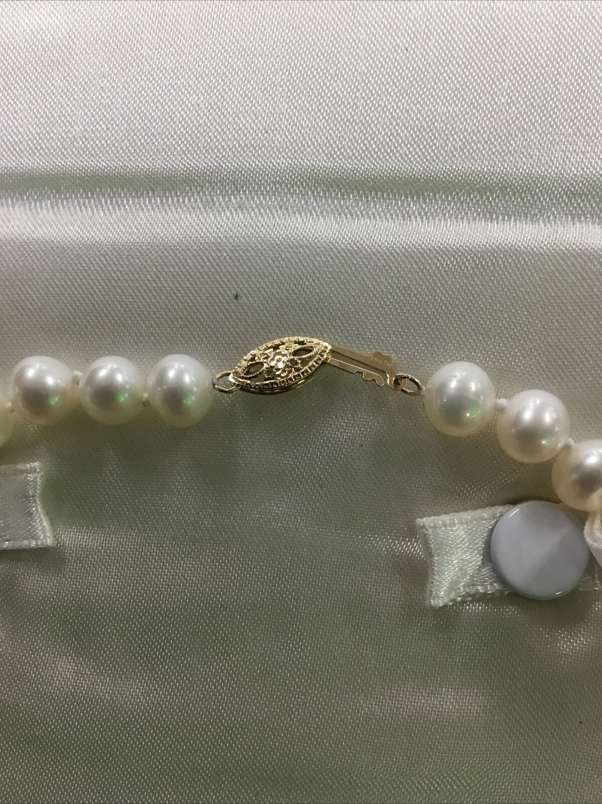 Natural Pearl 14K Gold Fish Hook Clasp Necklace 18” Long 7MM – 8MM