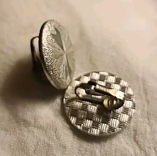 Rare Earrings Vintage MCM Atomic Star Burst Carved Round Aluminum Space Race