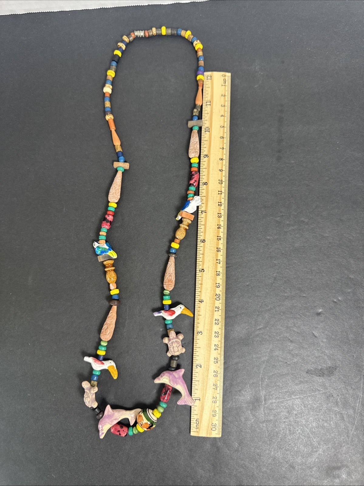 Vintage Fetish Tropical Parrots, Dolphins, Turtles Necklace Boho Unique
