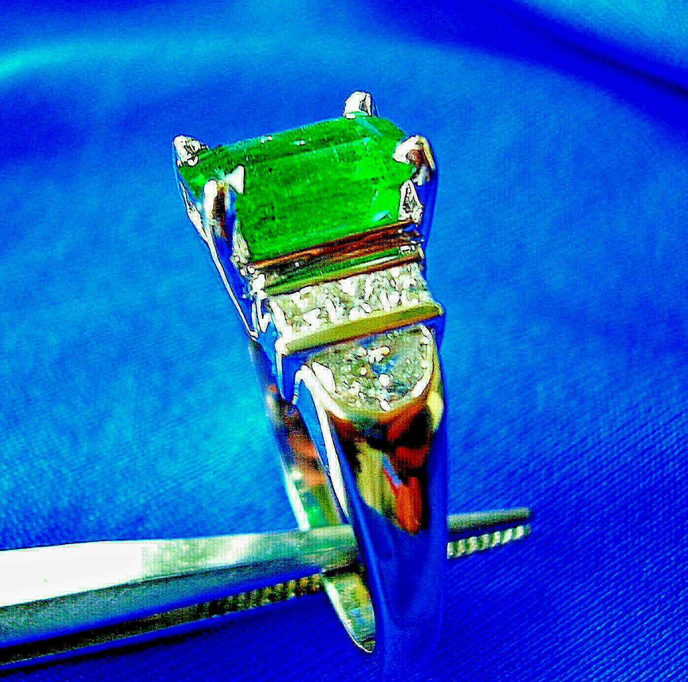 Original EARTH MINED EMERALD DIAMOND Deco Engagement Ring 14K GOLD Solitaire S 7