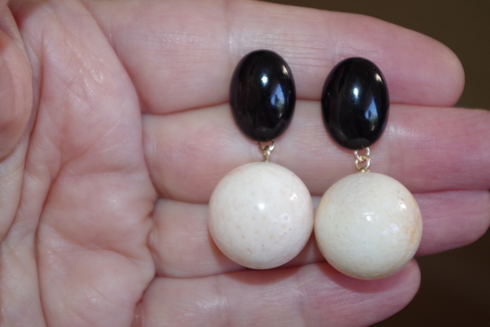 ANTIQUE 14K GF ANGEL SKIN CORAL BALL 17.5 MM CORAL JACKET DROP EARRINGS JACKETS