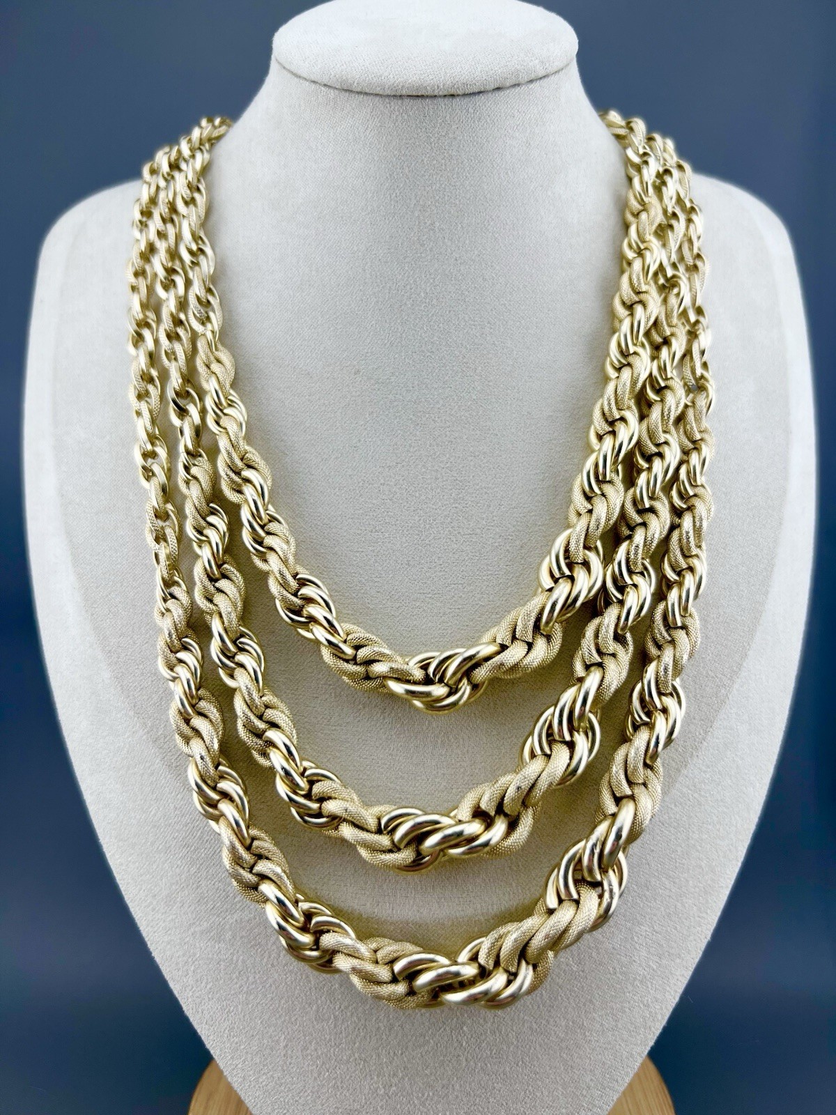 Vintage Layered Necklace Multi Strand Chunky Rope Gold Tone Signed W Germany 18”